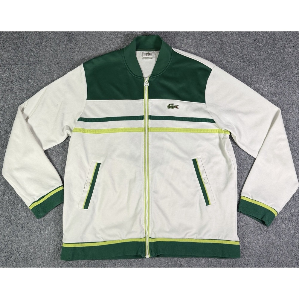 VTG Lacoste Sport Jacket Mens 7 XXL White Green Colorblock Track Full Zip Y2K